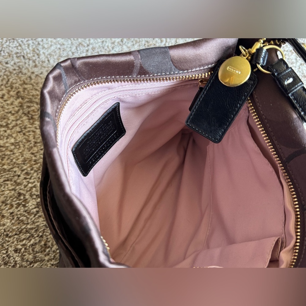 Coach‎ Signature Brown And Black Crossbody Bag With Leather Trim - Picture 10 of 13